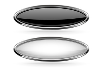 Oval buttons with bold chrome frame. 3d shiny icon