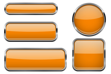 Buttons set. Orange shiny 3d icons