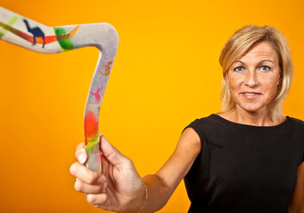 woman posing with a boomerang