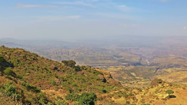 Panoramic on the Ethiopian plain and rift valley from the Simien Mountains highlands, Ethiopia, East Africa.