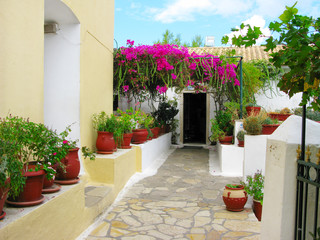 Fototapeta na wymiar traditional monastery architecture in Greece on Corfu island
