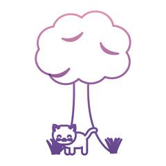 cute cat and tree icon over white background vector illustration