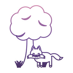 tree and cute fox icon over white background vector illustration