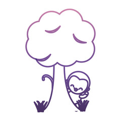 tree and cute monkey icon over white background vector illustration