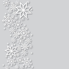 Fototapeta premium Vector illustration abstract Christmas Background with volumetric snowflakes. Winter paper art design. White 3D snowflakes with shadow. Xmas and new year card template
