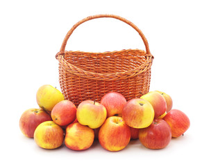 Apples near the basket.