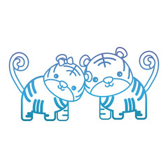 cute couple of tigers icon over white background vector illustration