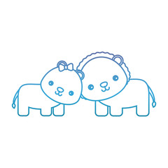 cute couple of lions icon over white background vector illustration