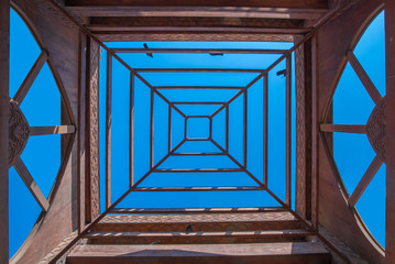 View underneath the wooden tower