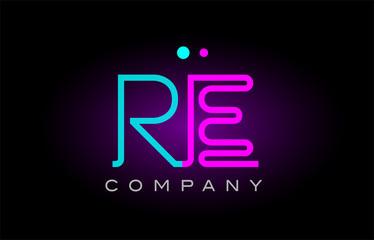 neon lights alphabet re r e letter logo icon combination design