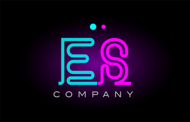 neon lights alphabet es e s letter logo icon combination design