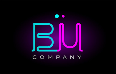 neon lights alphabet bu b u letter logo icon combination design