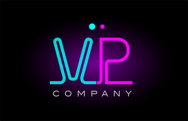 neon lights alphabet vp v p letter logo icon combination design