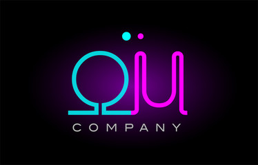 neon lights alphabet ou o u letter logo icon combination design