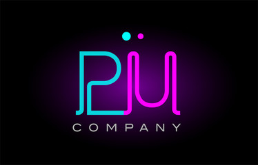 neon lights alphabet pu p u letter logo icon combination design