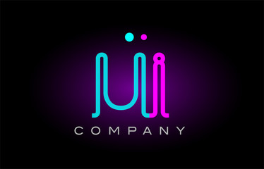 neon lights alphabet ui u i letter logo icon combination design