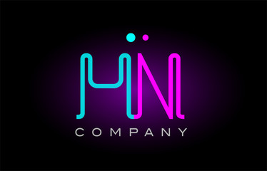 Obraz premium neon lights alphabet hn h n letter logo icon combination design