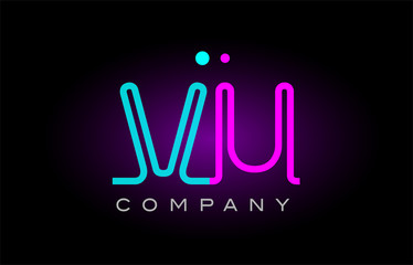 neon lights alphabet vu v u letter logo icon combination design