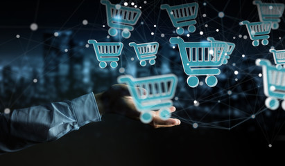 Businessman using digital shopping icons 3D rendering - obrazy, fototapety, plakaty