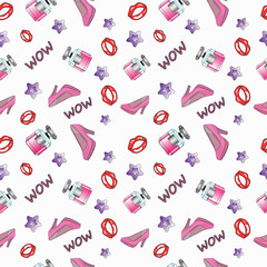Fashion cloth seamless pattern. Women clothes and accessories.