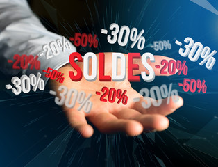 Sales promotion 20% 30% and 50% flying over an interface - Shopping concept