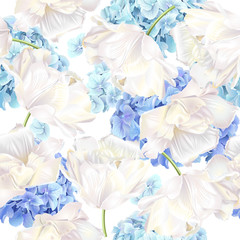 Fototapety  Niebieski wzór tulipana hortensji