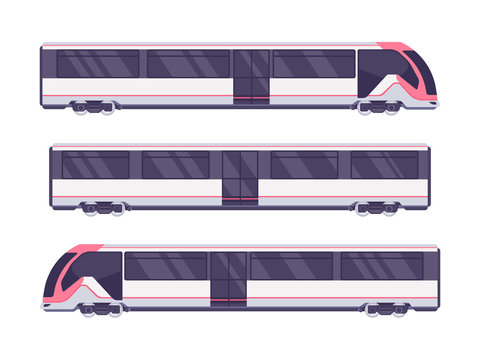 Passenger express train. Subway transport underground train. Metro train vector illustration