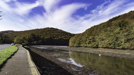 The Looe river just before it meets the sea, in autumn
