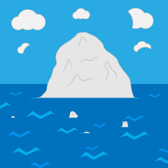 Iceberg on the background of the ocean. Vector illustration.