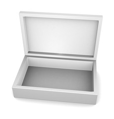 Realistic white open box isolated on white background. 3d illustration