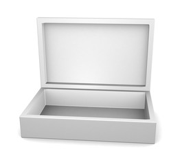 Realistic white open box isolated on white background. 3d illustration