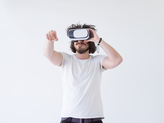 Man using headset of virtual reality