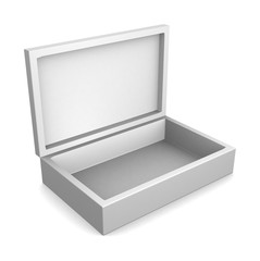 Realistic white open box isolated on white background. 3d illustration