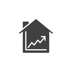 House and line graph icon vector, filled flat sign, solid pictogram isolated on white. Growth chart symbol, logo illustration.