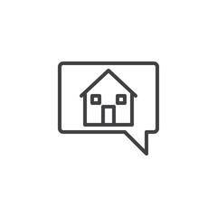 Fototapeta premium House in chat bubble line icon, outline vector sign, linear style pictogram isolated on white. Symbol, logo illustration. Editable stroke