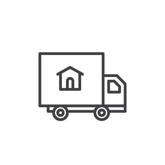 Home delivery truck line icon, outline vector sign, linear style pictogram isolated on white. Motorhome vehicle symbol, logo illustration. Editable stroke