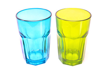 Glasses green and blue isolated on white