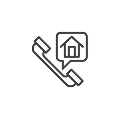 Home phone call line icon, outline vector sign, linear style pictogram isolated on white. Handset rental house reserve symbol, logo illustration. Editable stroke