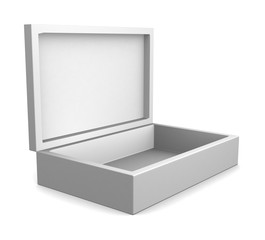 Realistic white open box isolated on white background. 3d illustration