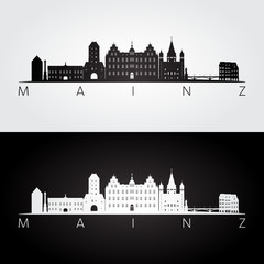Obraz premium Mainz skyline and landmarks silhouette, black and white design, vector illustration.