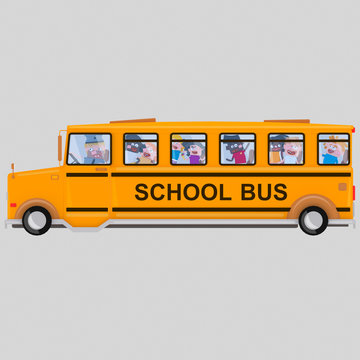 Children into school bus. Isolate. Easy background remove. Easy combine! For custom illustration contact me.