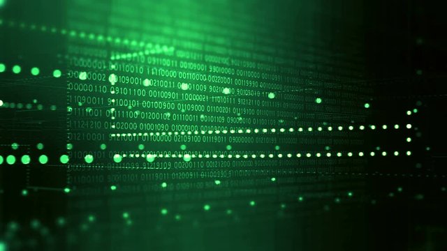 Digital binary data transmitted at high speed 4K UHD video loop animation.