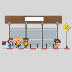 Children in bus stop. Isolate. Easy background remove. Easy combine! For custom illustration contact me.