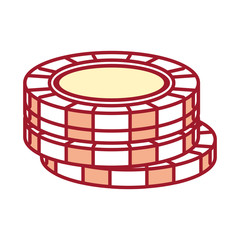 flat line colored casino chips over white background vector illustration