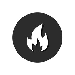 Fire flat white icon in black circle background. Vector flame illustration
