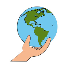 Hand with earth world icon vector illustration graphic design