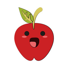 Delicious apple fruit cute kawaii cartoon vector illustration