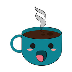Hot coffee cup cute kawaii cartoon vector illustration