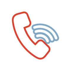 flat line colored telephone sign over white background  vector ilustration