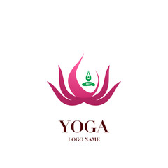 Yoga pose with lotus flower on the background logo, icon abstract design vector illustration template